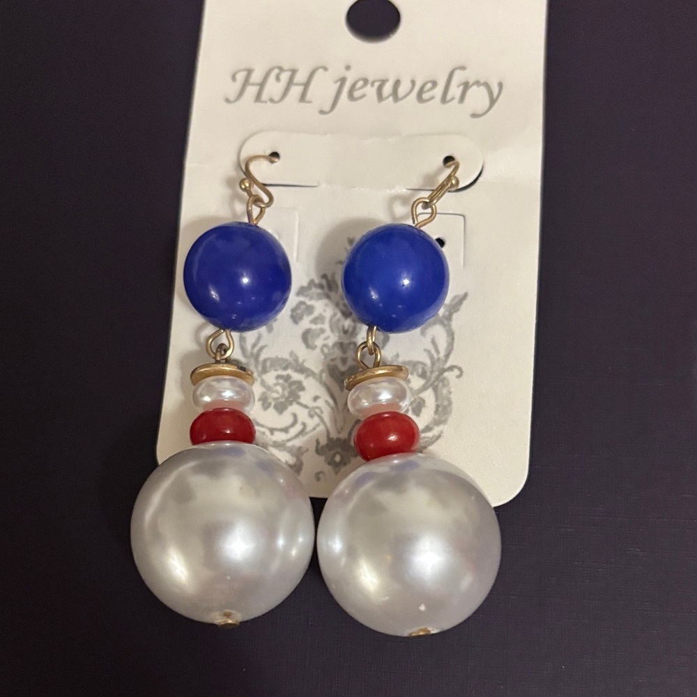 Blue and Red Pearl Earrings